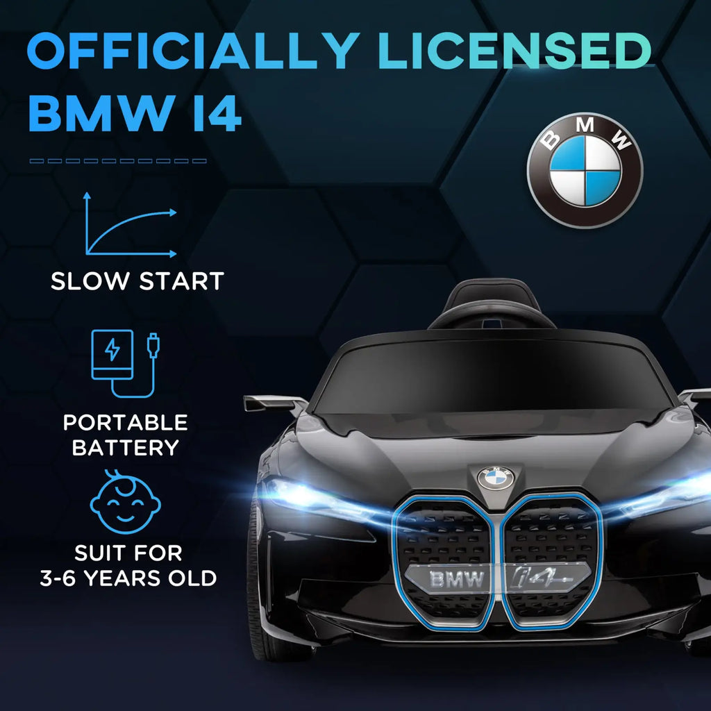 Black licensed bmw i4 12v electric ride on car with remote control and suspension for children aged 3 to 6 years