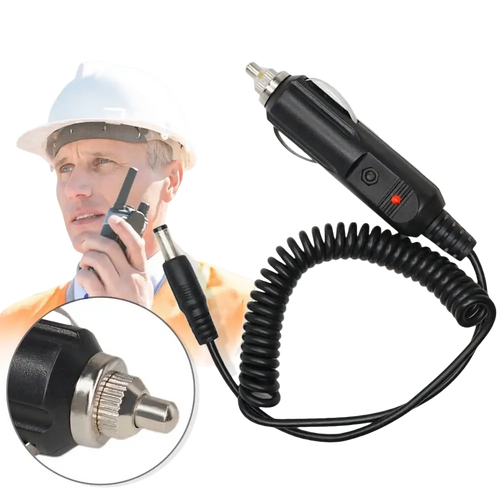 Black coiled 12v dc power car charger for uv5re 5ra baofeng with red indicator and metallic connector