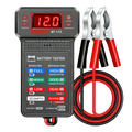 Black bt-172 12v digital car battery tester with red digital display and matching red and black clamps for accurate testing