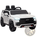 White and black 12v kids electric ride on chevrolet tahoe suv with led lights for children
