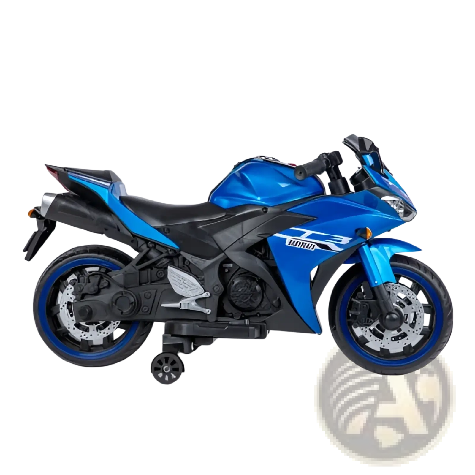 Blue and black 12v kids ride on motorcycle yamaha r3 sport toy bike with sleek sporty design and yamaha logo on side
