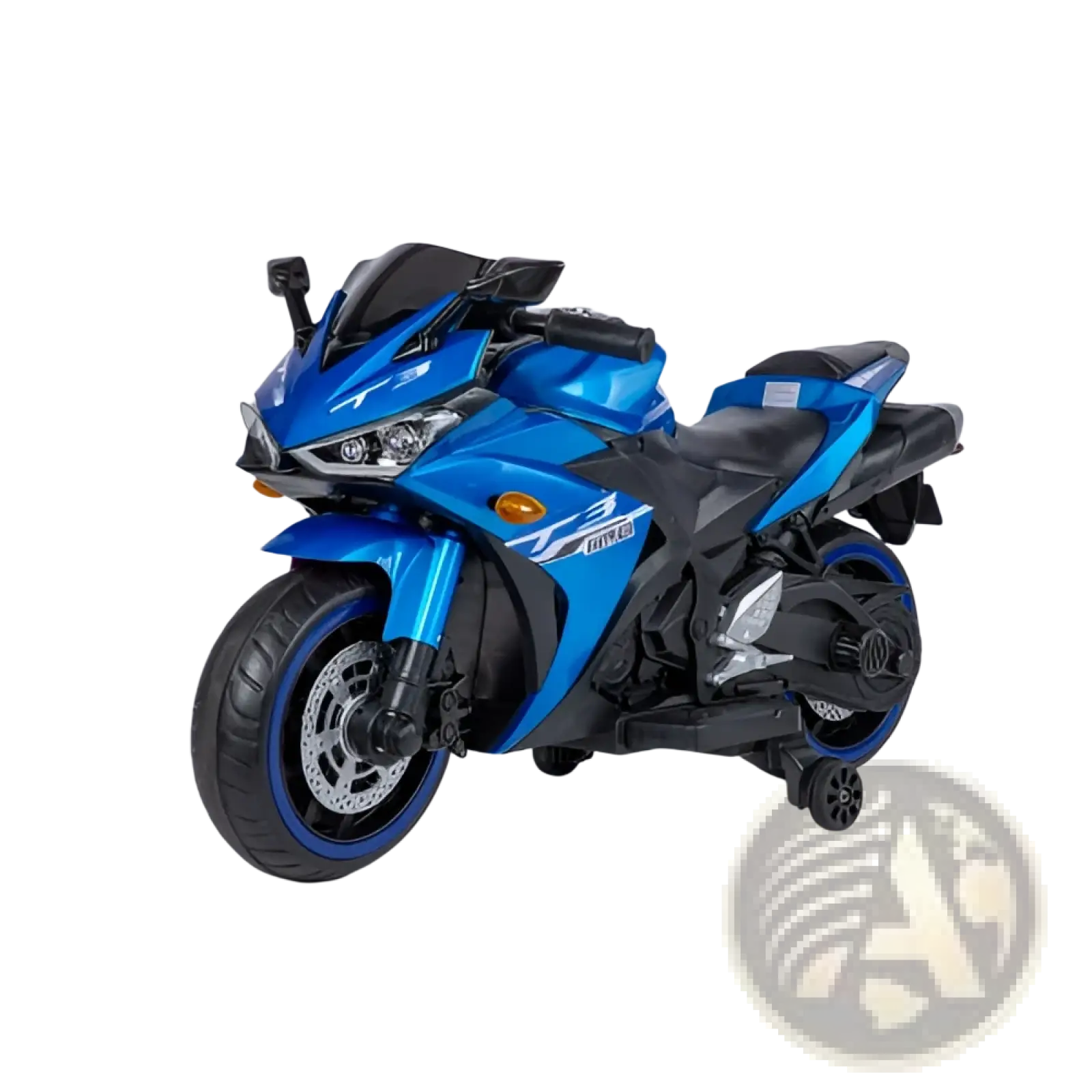 Blue and black 12v kids ride on motorcycle yamaha r3 sport toy bike with sleek design and chrome wheel accents
