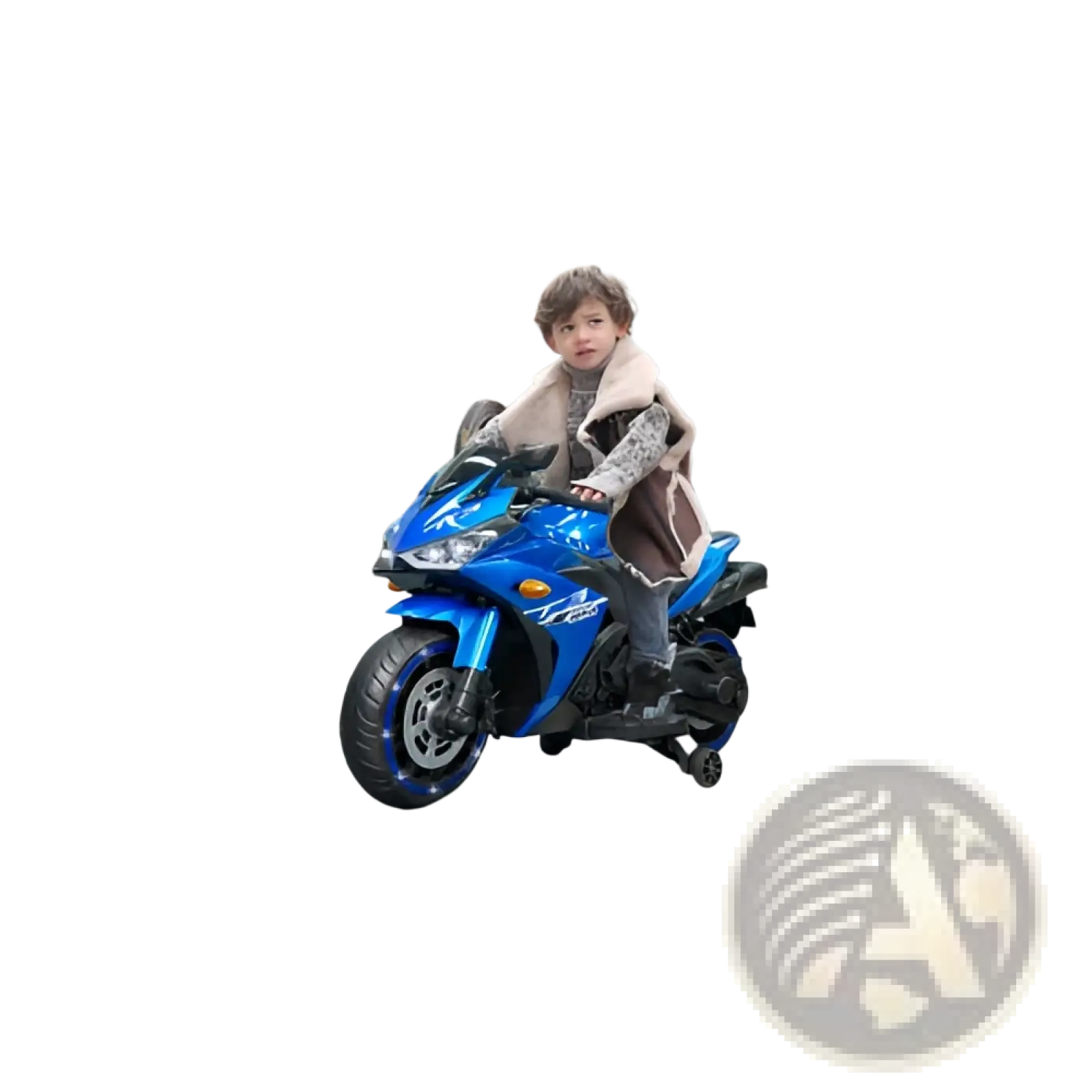 Blue 12v kids ride on Yamaha R3 sport electric motorcycle with black accents and sleek sporty design