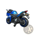Blue and black 12v kids ride on motorcycle Yamaha R3 sport toy bike with blue rims and YZF-R3 logo on the side