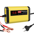 Yellow and black 12v smart car battery charger 2a agm gel with eu plug and red led voltage display screen