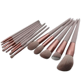 Set of 15 pcs makeup brushes with taupe handles rose gold ferrules and soft synthetic bristles for eye shadow and cosmetics