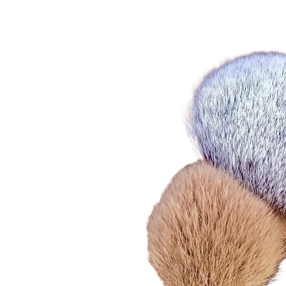 Soft tan and gray faux fur pom-poms with dense plush texture for 13 pcs makeup brushes rose gold cosmetic brush set