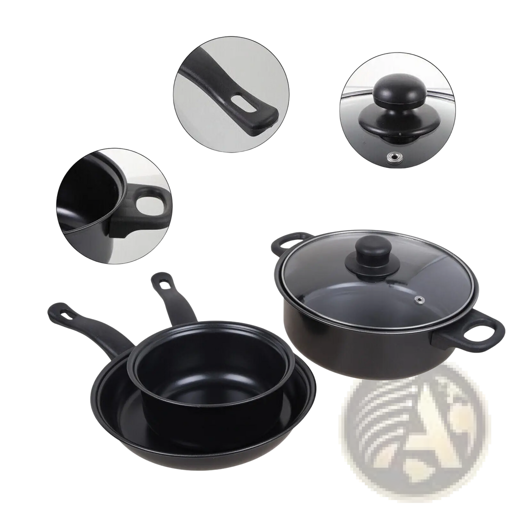 Black 13 piece non stick cookware set with glass lids and ergonomic handles made of durable material for versatile cooking