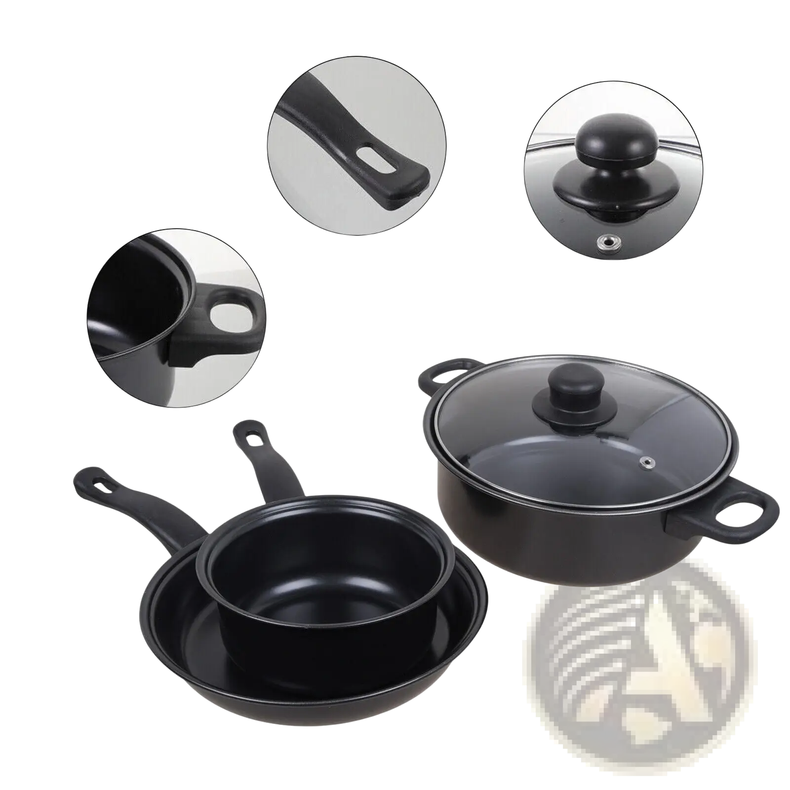 Black 13 piece non stick cookware set with glass lids and ergonomic handles made of durable material for versatile cooking