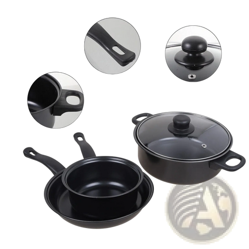 Black 13 piece non stick cookware set with glass lids and ergonomic handles made of durable material for versatile cooking