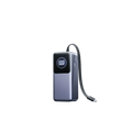 A sleek dark gray 130w fast charging power bank 20000mah with tft screen digital display and integrated usb-c cable