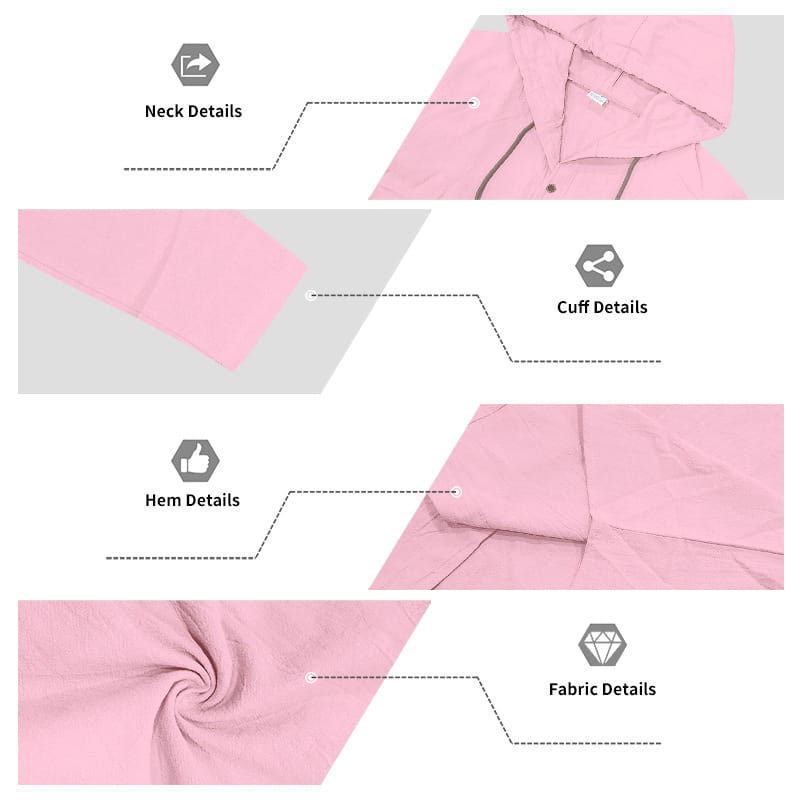 Men linen hooded cardigan shirt in soft pink with smooth lightweight fabric and subtle stitching details.