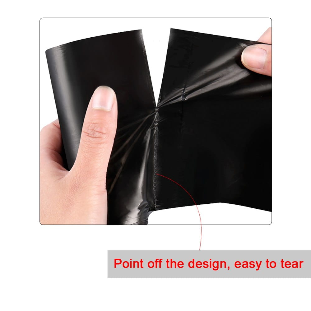 Black glossy plastic bone dog waste bag dispenser with tear-resistant seam design and 300 refill bags for pet waste disposal.