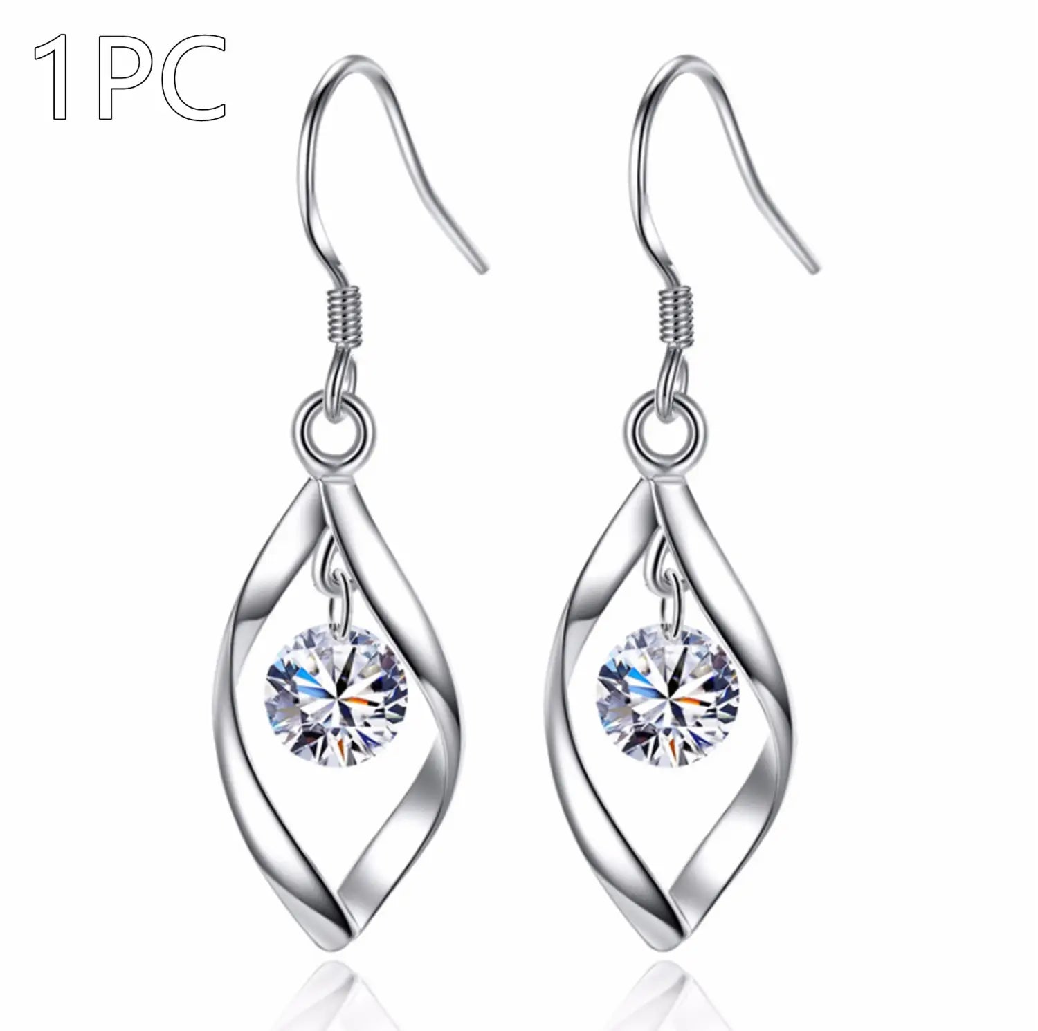 Silver drop earrings with a twisted wire design featuring a central round faceted crystal from the Twisted Teardrop Silver Earrings collection.
