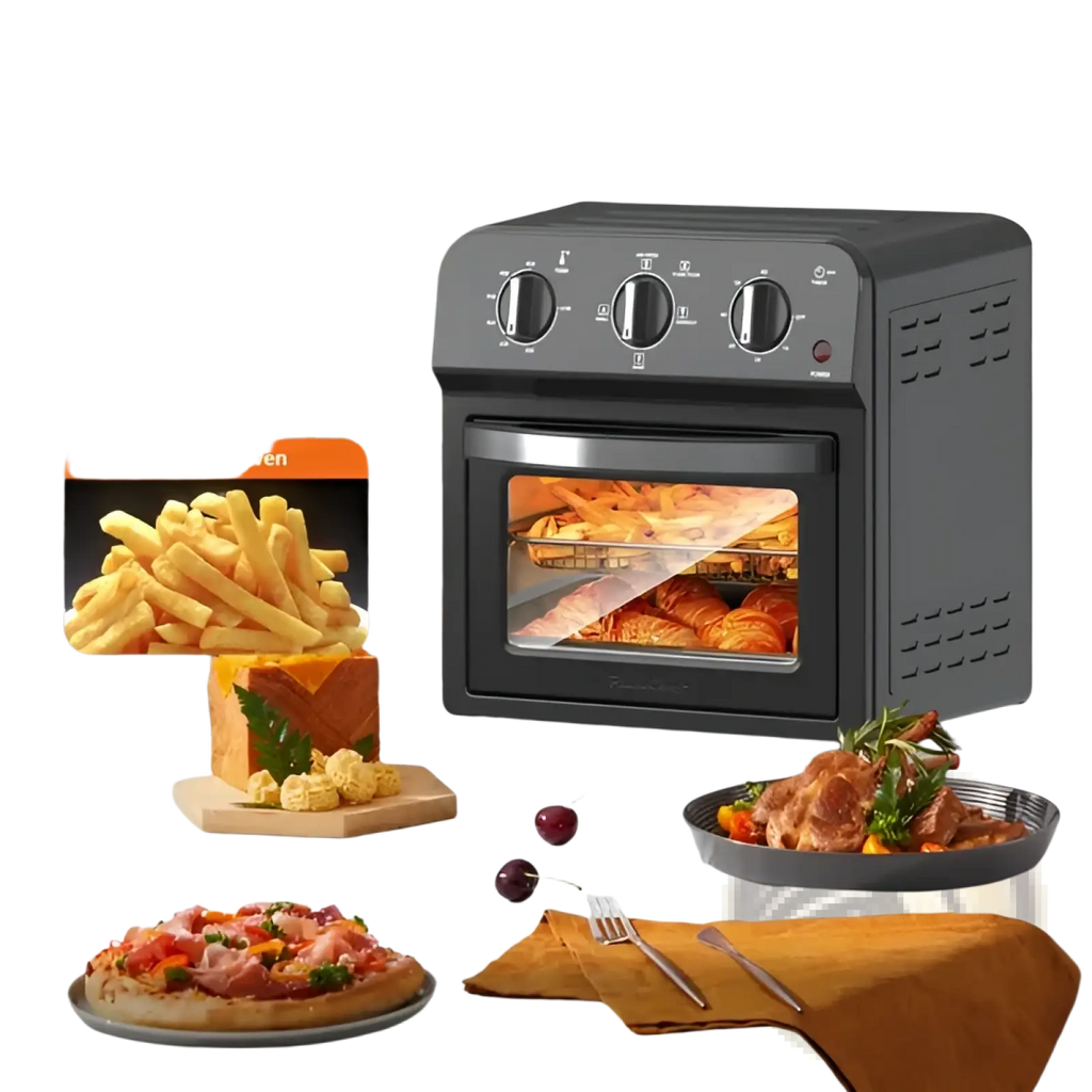 Black 13qt air fryer toaster oven combo convection oven with glass door and three control knobs