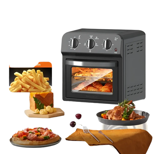 Black 13qt air fryer toaster oven combo convection oven with glass door and three control knobs