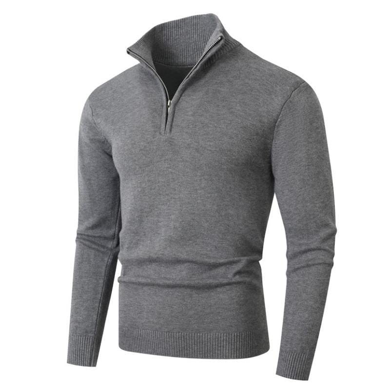 Pull en molleton demi-zip pour homme, grande taille, gris, avec poignets et ourlet côtelés, en matière de molleton doux