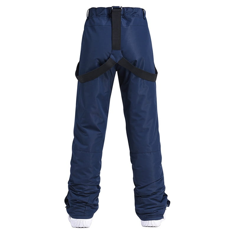 men waterproof thermal snow pants in navy blue with black adjustable straps and reinforced cuffs designed for cold weather conditions