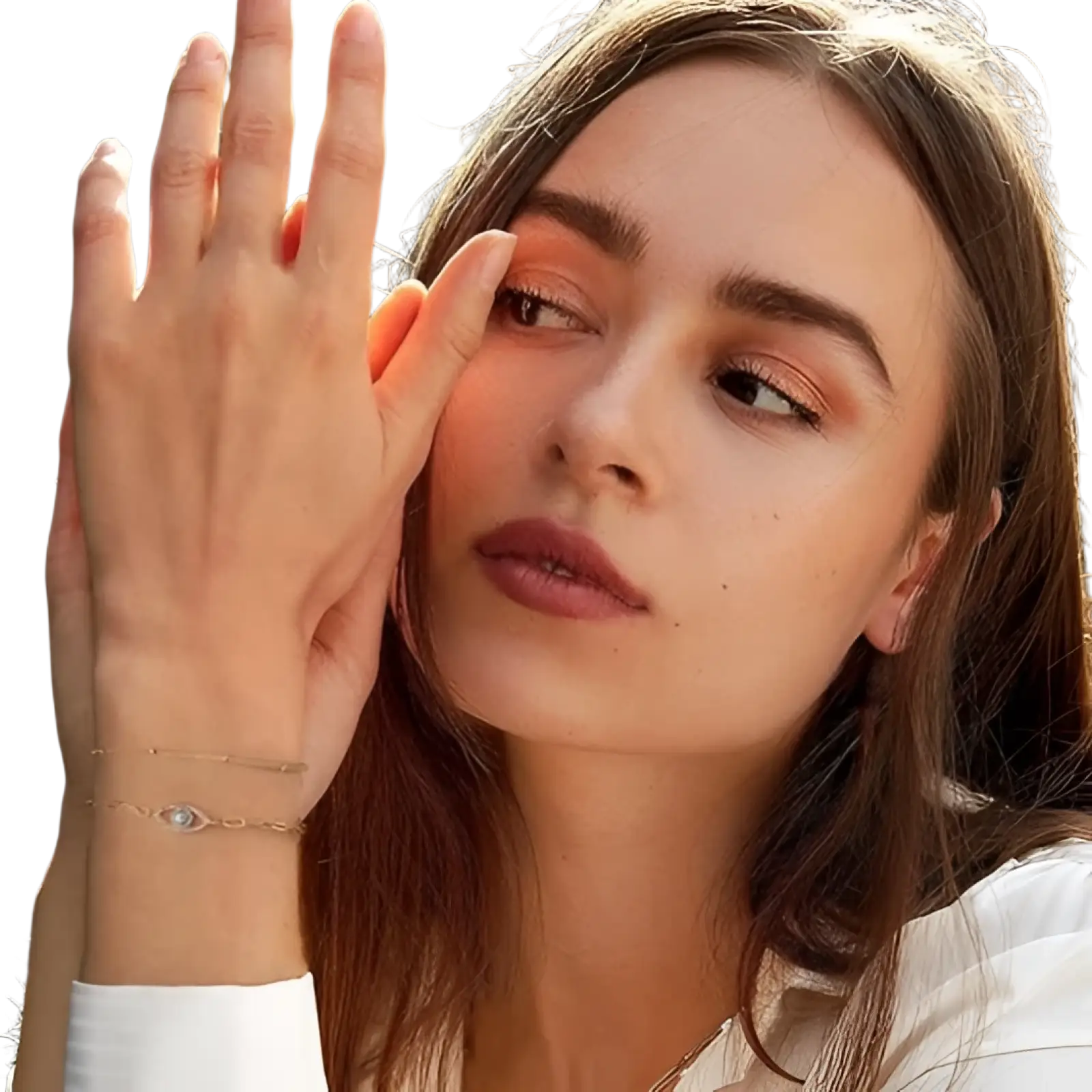 14k gold filled evil eye layered bracelet set with gold-toned eye charm and delicate chain design