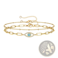 14k gold filled evil eye layered bracelet set with gold-toned anklet featuring clear crystal encrusted charm and delicate chains