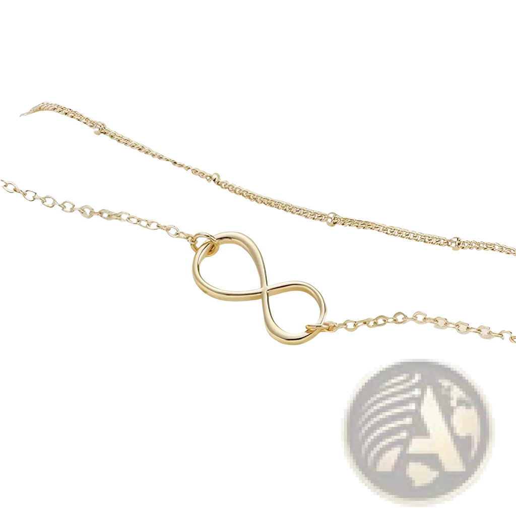14k gold filled layered infinity chain bracelet featuring a delicate gold infinity symbol and fine chain links