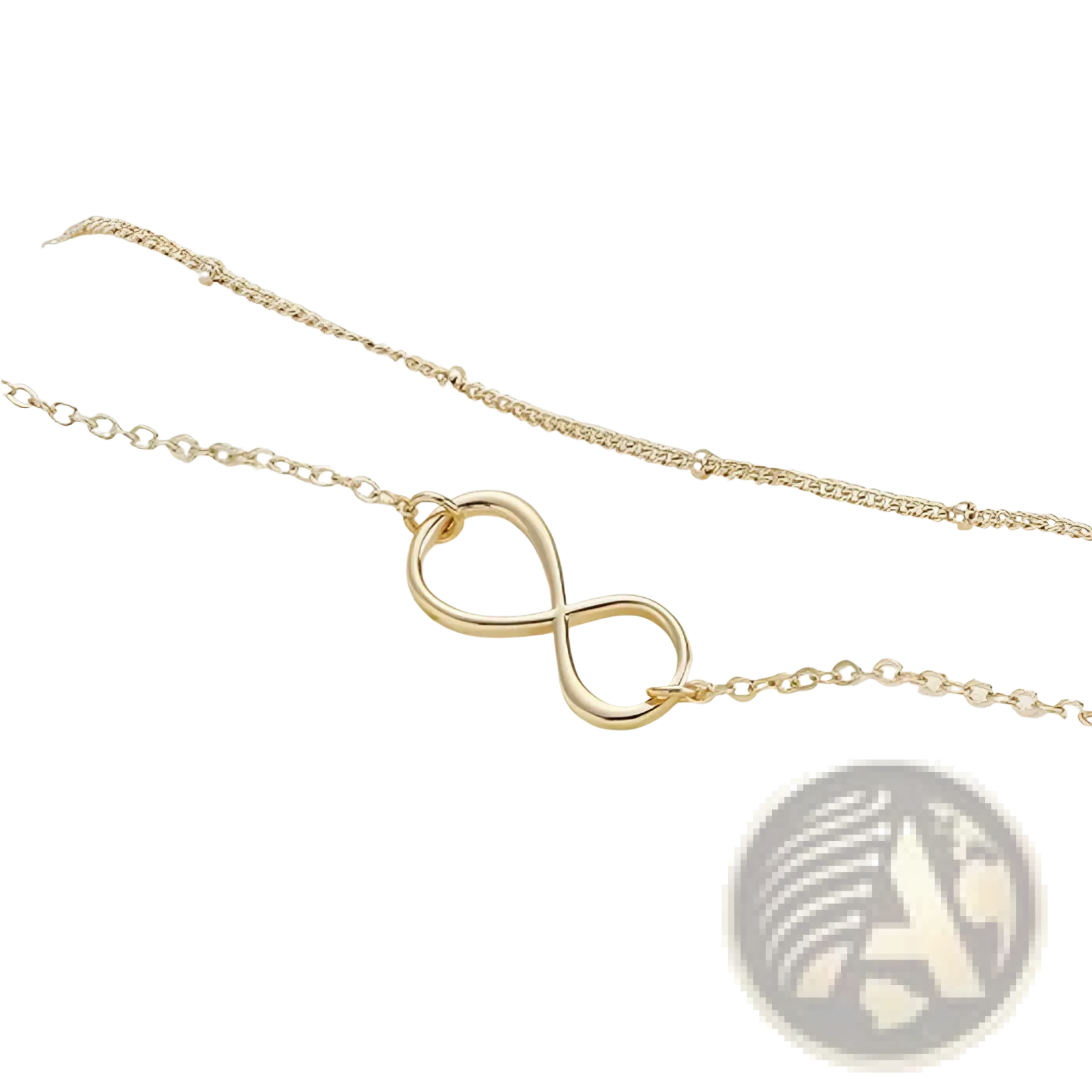 14k gold filled layered infinity chain bracelet featuring a delicate gold infinity symbol and fine chain links
