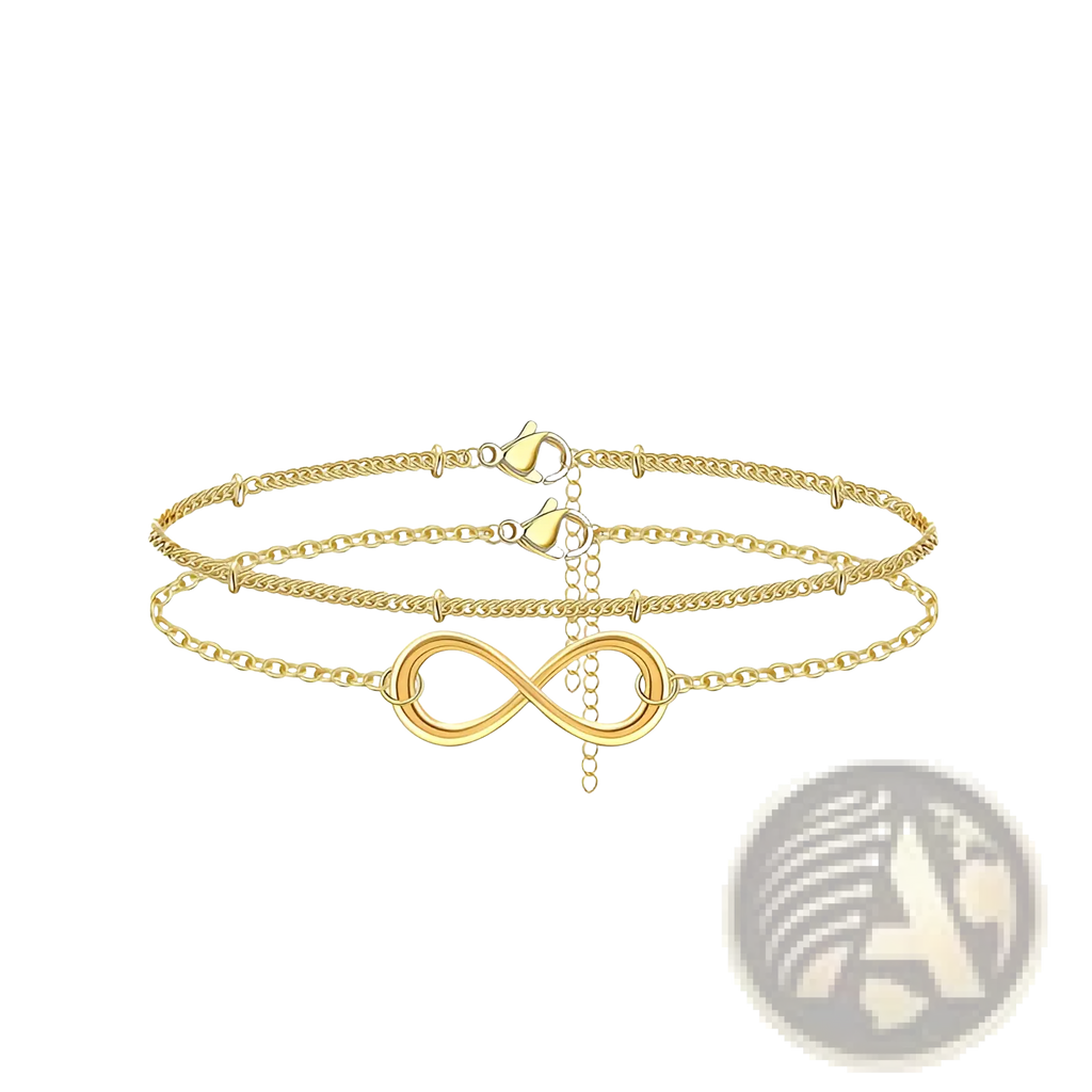 14k gold filled layered infinity chain bracelet featuring a gold infinity symbol anklet with delicate chain and adjustable clasp