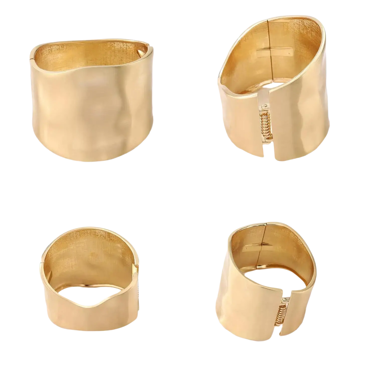 14k gold plated gold bangles for women featuring a gold textured wide bangle with a spring clasp mechanism