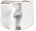 Wide silver-toned cuff ring with brushed finish and organic contours complementing 14k gold plated gold bangles