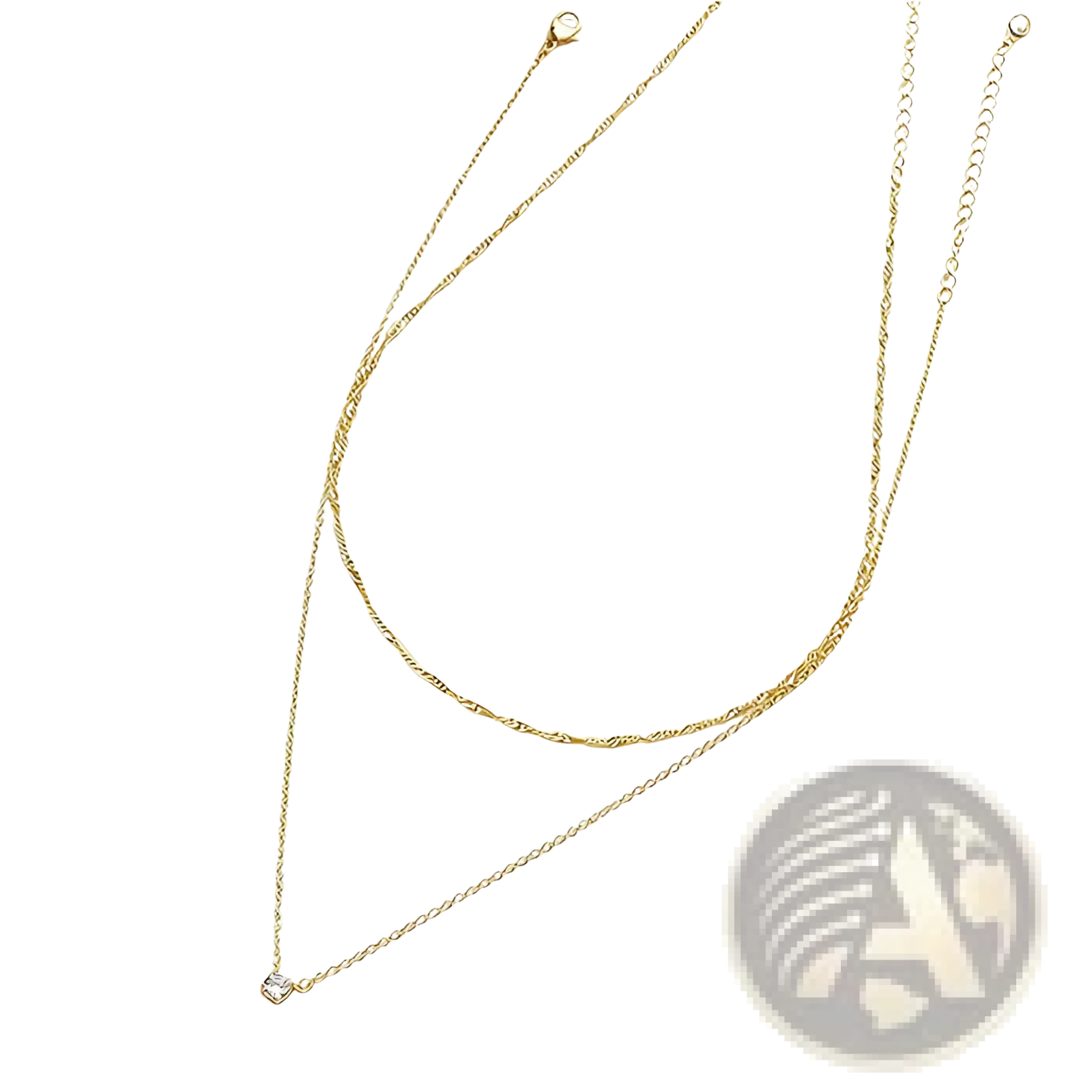 14k gold plated dainty layered necklace with gold twisted rope chain and delicate aaaa cubic zirconia pendant
