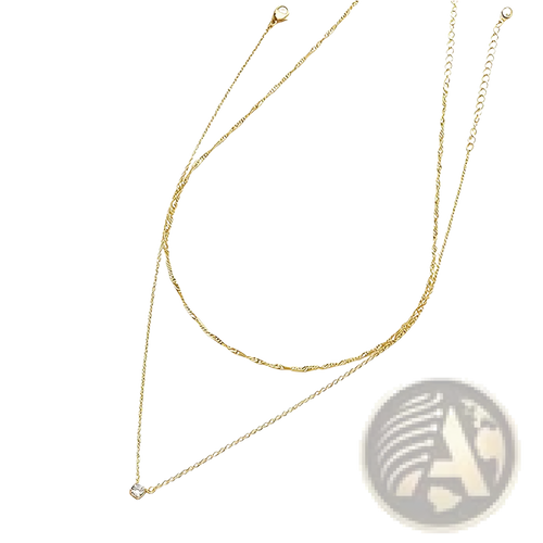 14k gold plated dainty layered necklace with gold twisted rope chain and delicate aaaa cubic zirconia pendant