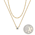 14k gold plated dainty diamond solitaire layered necklace with gold-toned twisted chain and round-cut clear gemstone pendant