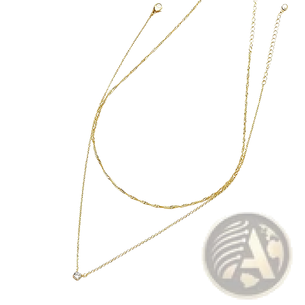 14k gold plated dainty necklace with gold twisted rope chain and delicate aaaa cubic zirconia solitaire pendant