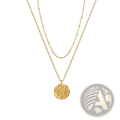 14k gold plated layered coin and bar pendant necklace featuring a gold-toned textured circular pendant on a delicate chain