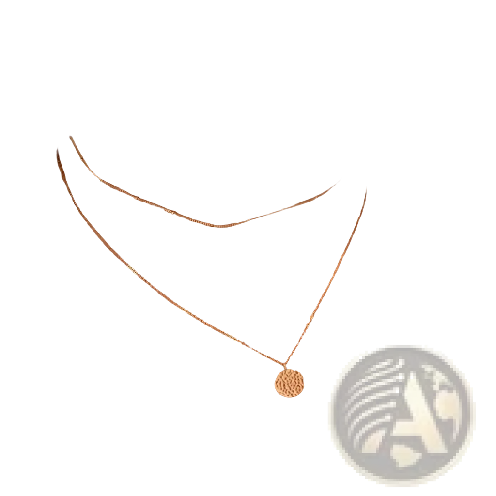 Delicate 14k gold plated layered coin and bar pendant necklace with rose gold fine chain small beads and textured pendant