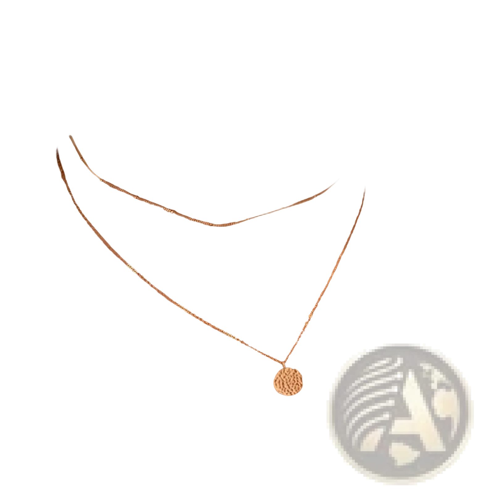 Delicate 14k gold plated layered coin and bar pendant necklace with rose gold fine chain small beads and textured pendant