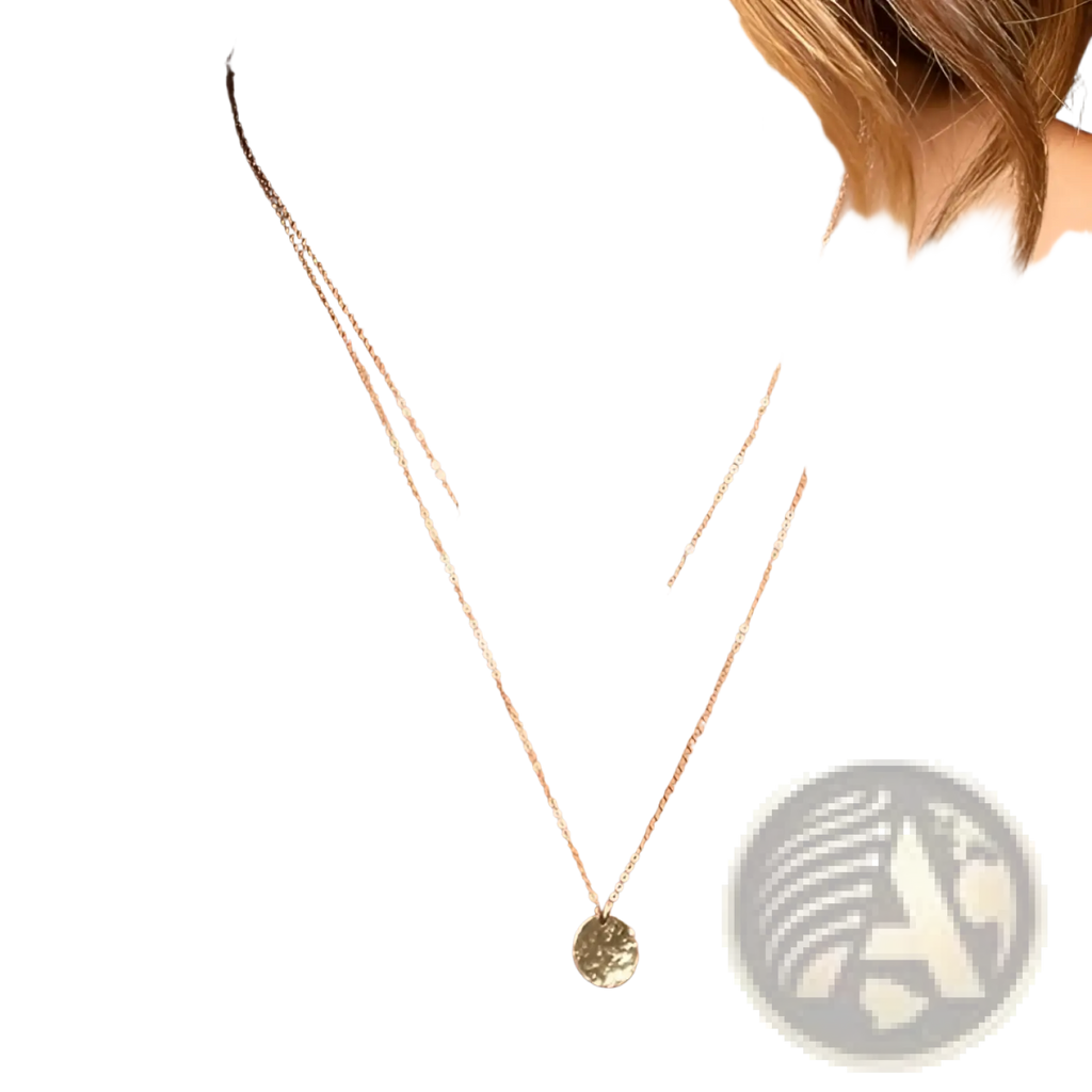 14k gold plated layered necklace set featuring a delicate gold-toned bar pendant and textured disc charm