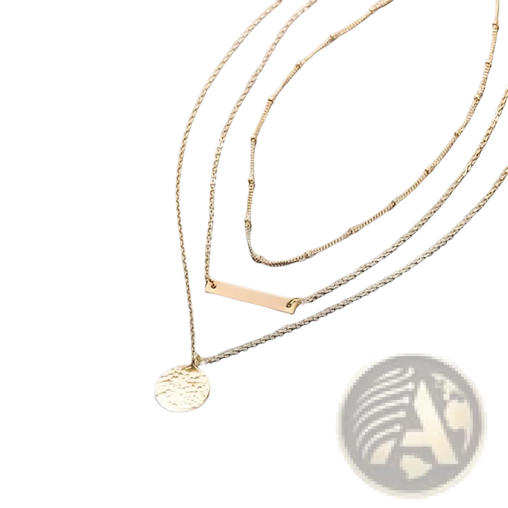 14k gold plated triple layered bar and coin choker necklace with hammered coin and sleek rectangular bar pendants