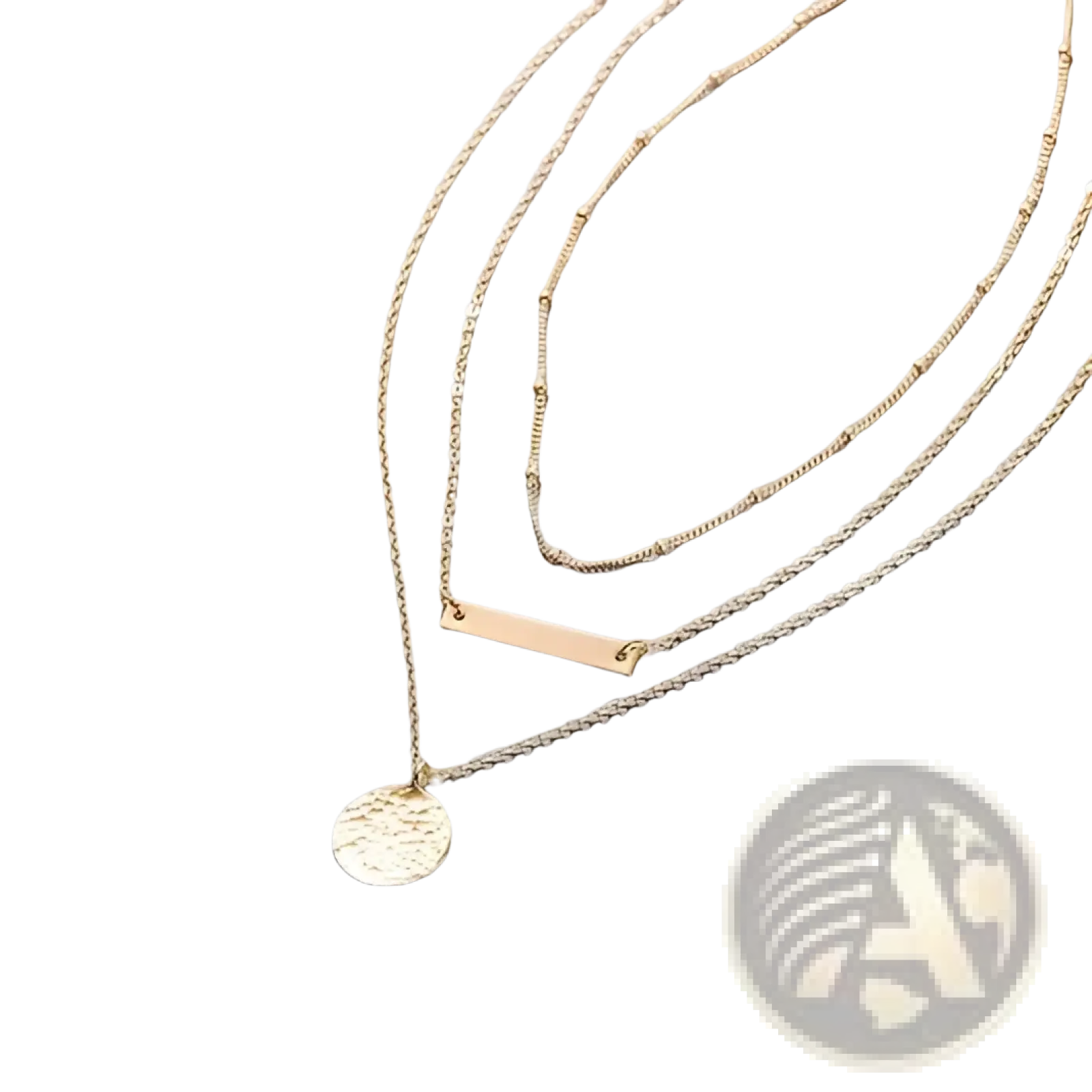 14k gold plated triple layered bar and coin choker necklace with hammered coin and sleek rectangular bar pendants