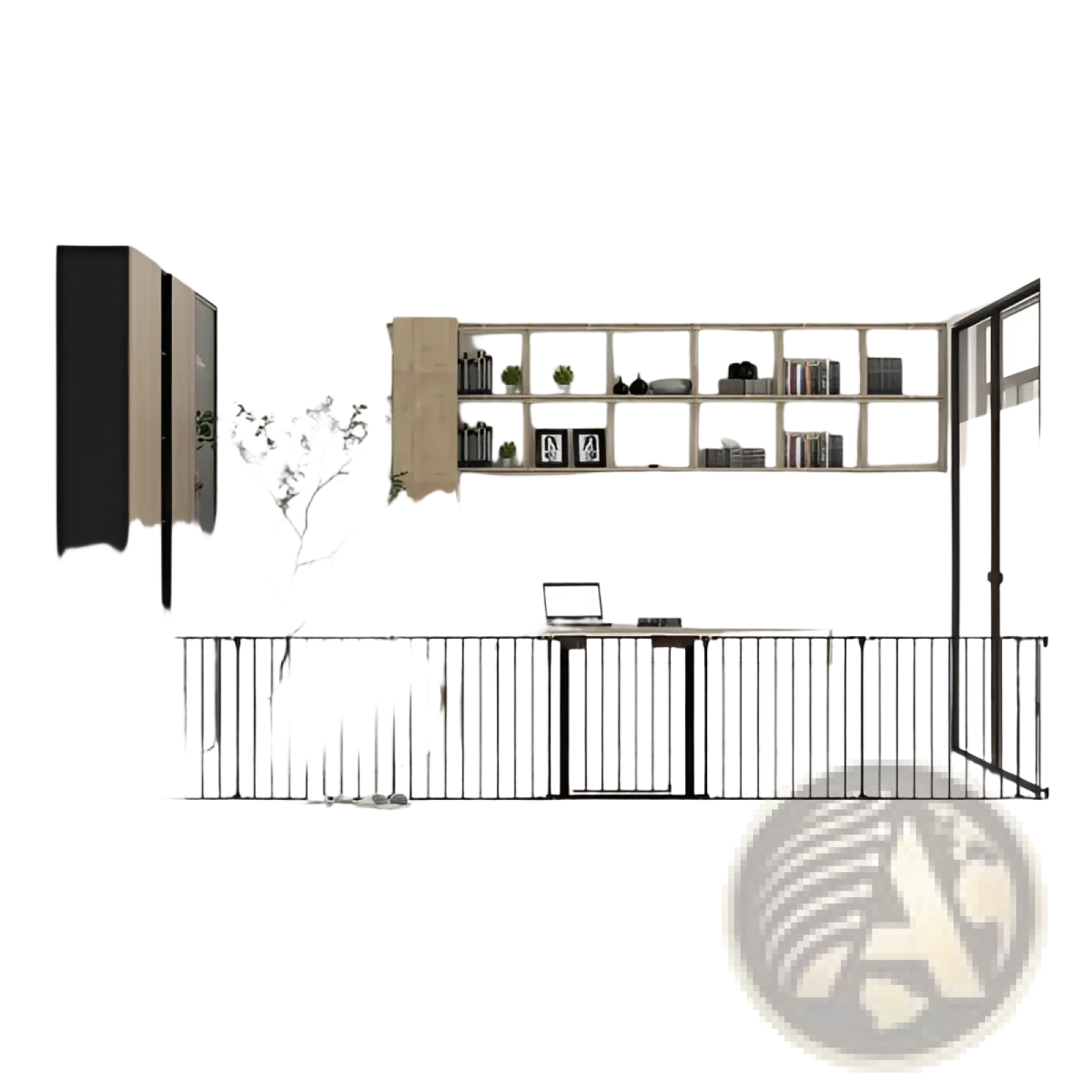 Black metal baby safety gate with vertical bars and sleek modern design for 150 inch play yard use