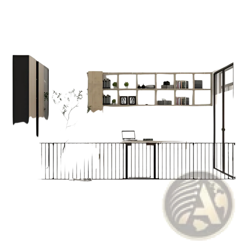 Black metal baby safety gate with vertical bars and sleek modern design for 150 inch play yard use