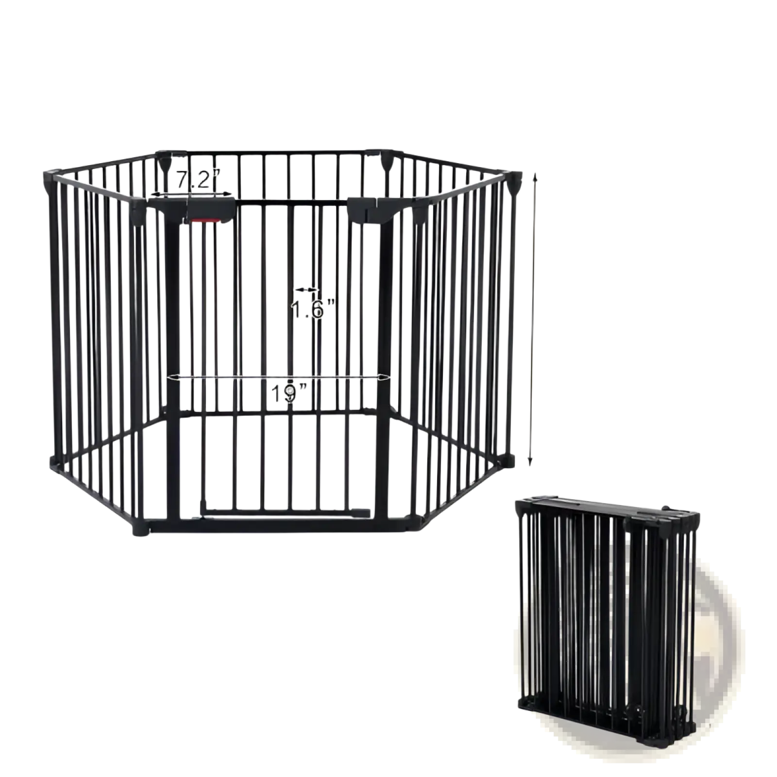 Black metal 150 inch baby safety gate with foldable design and adjustable height for versatile play yard use
