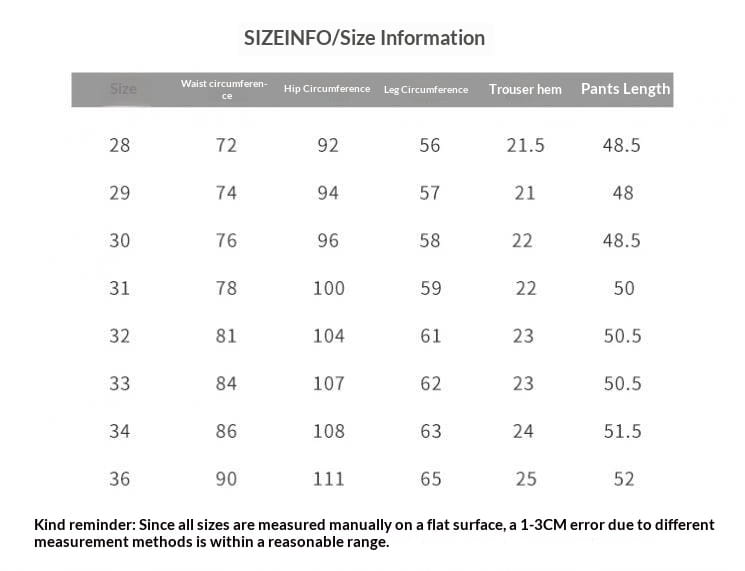 Size information table showing measurements in centimeters for distressed maple leaf denim shorts ranging from size 28 to 36.