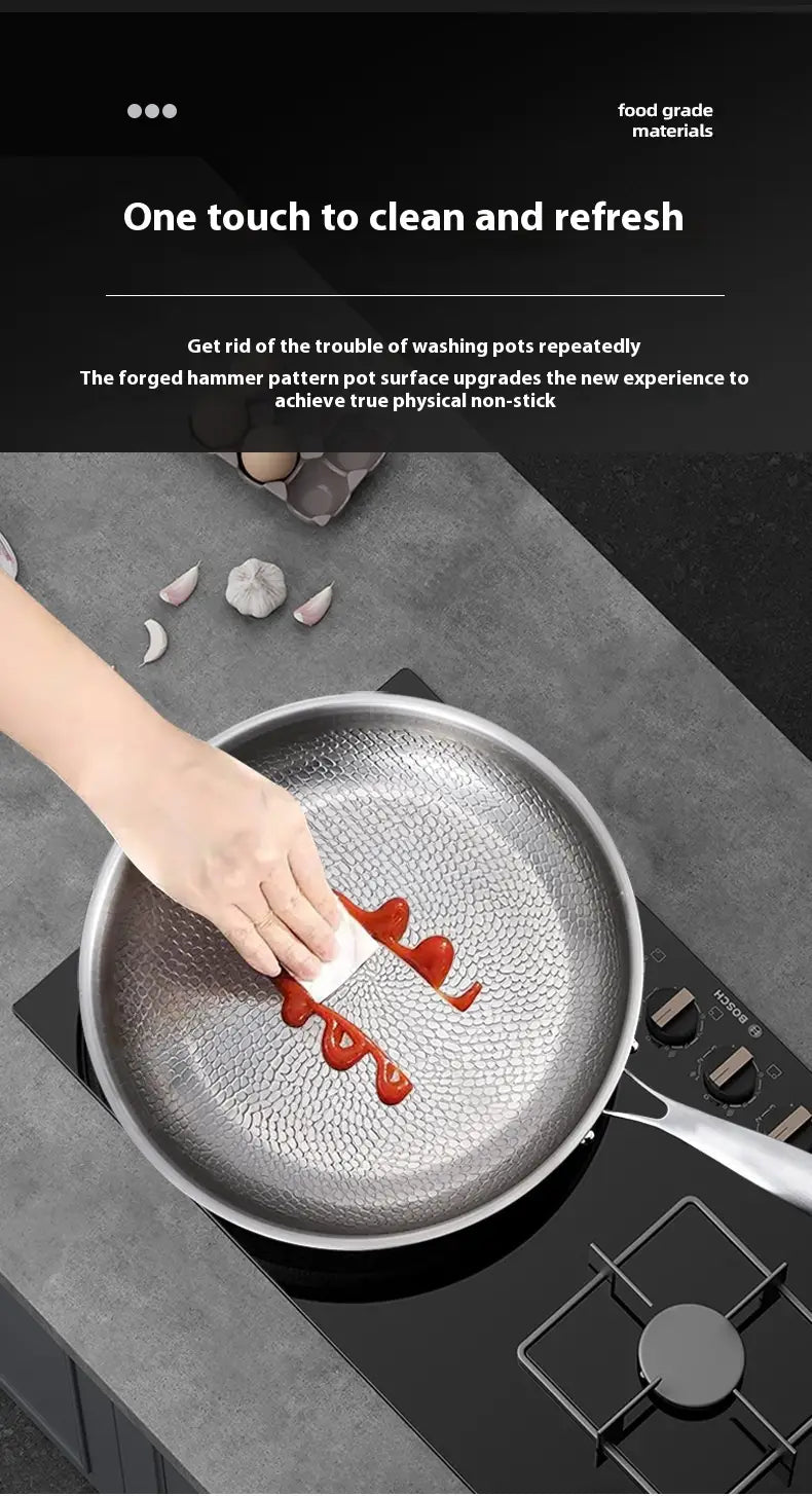 Silver titanium hammered non-stick frying pan with lid featuring a textured pattern and durable cooking surface.