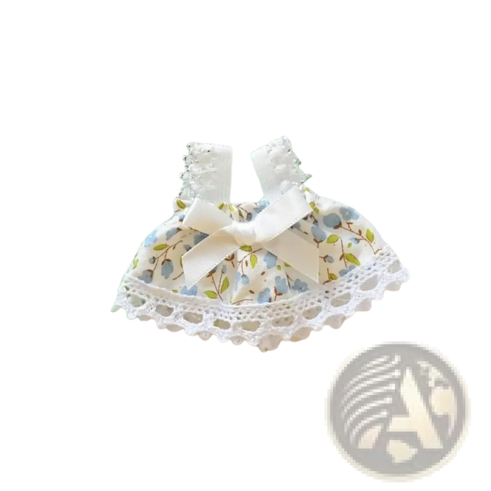 15cm doll gingham dress accessory featuring a delicate white lace-trimmed floral fabric clip with a cream satin bow