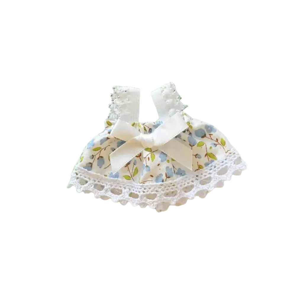 15cm doll gingham dress accessory featuring a delicate white lace-trimmed floral fabric clip with a cream satin bow