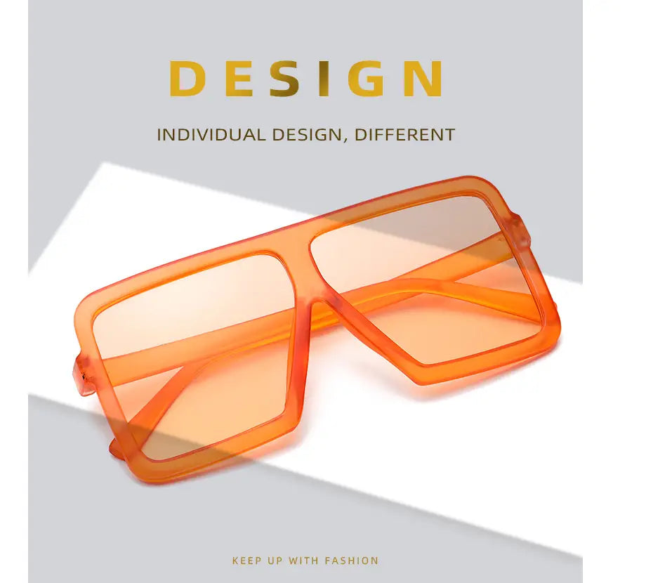 orange translucent plastic oversized square uv400 fashion sunglasses with a bold rectangular frame design