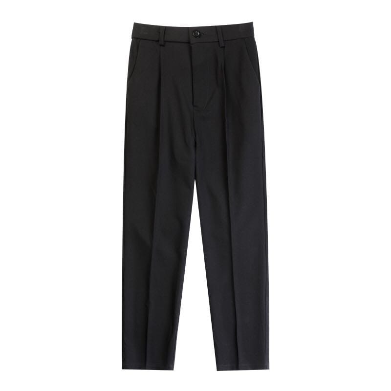 Herren-Modern-Slim-Fit-Geradeschneider-Cotton-Hosen in Schwarz mit plissiertem Design, taillierter Passform und Verschluss mit einem Knopf am Bund