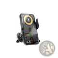 Black 15w fast wireless car charger automatic clamping mount with glowing yellow pad and rainbow led indicators