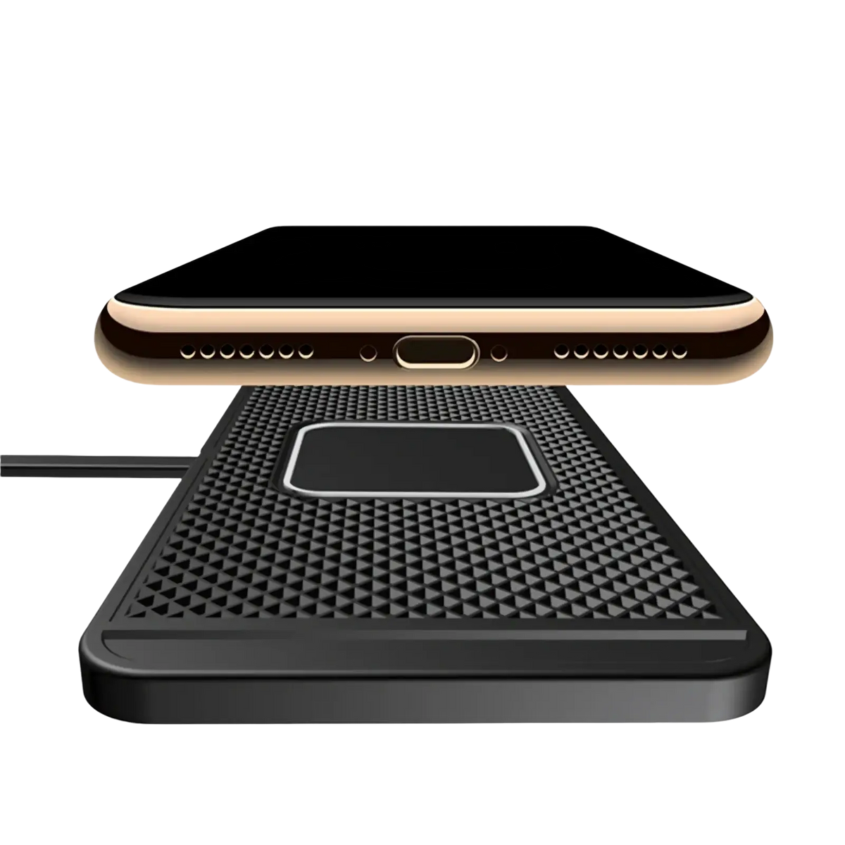Black textured 15w fast wireless car charger pad with central rectangular magnetic induction charging area